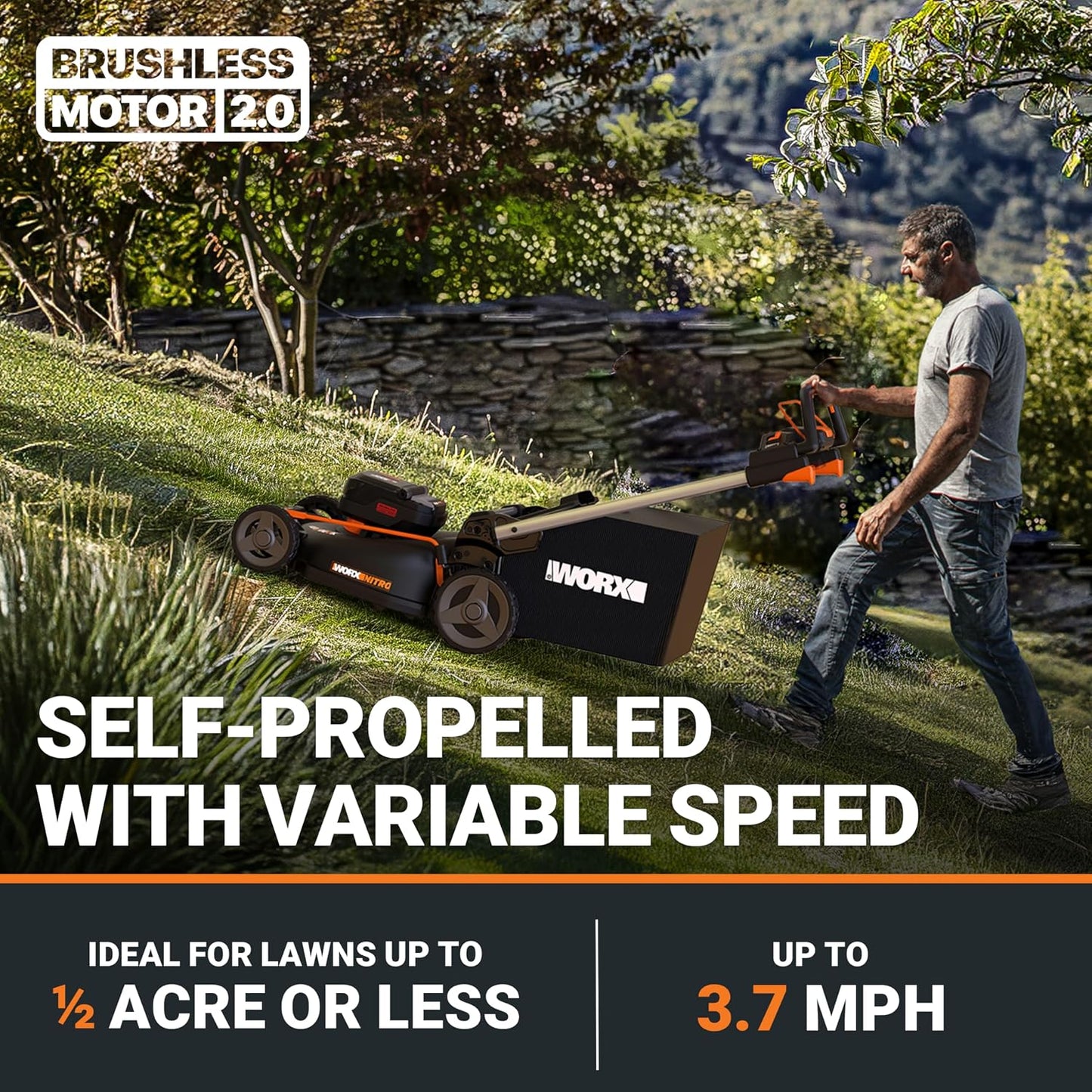 Worx Cordless Lawn Mower, 40V 21" 3-In-1 Grass Mower for 1/2 Acre, WG760