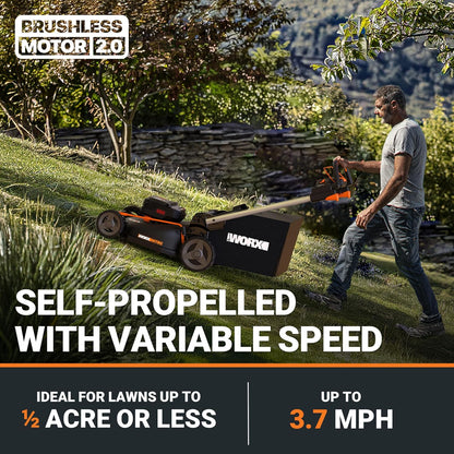 Worx Cordless Lawn Mower, 40V 21" 3-In-1 Grass Mower for 1/2 Acre, WG760