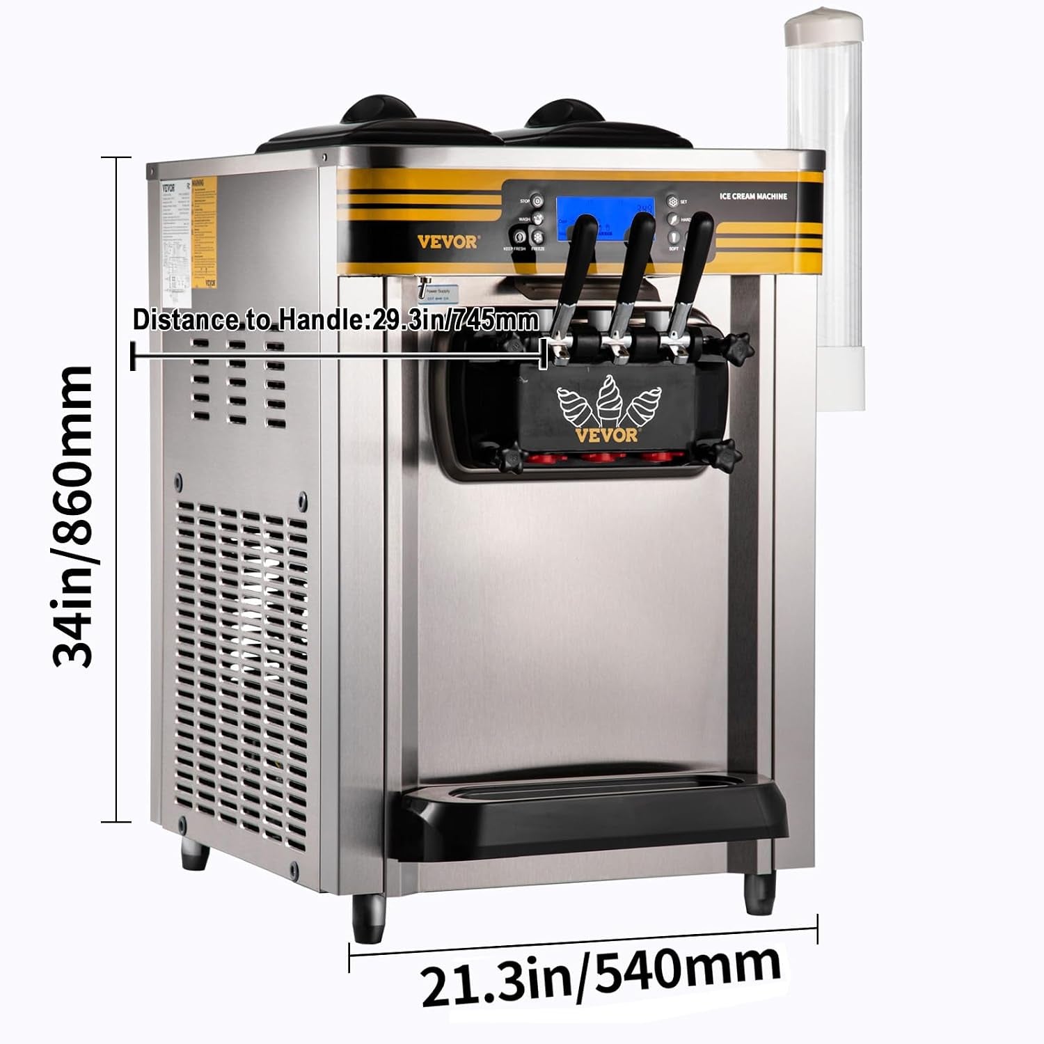 Commercial Ice Cream Maker, 22-30L/H Yield, Countertop Soft Serve Machine with 2X6L Hopper 2L Cylinder LCD Panel Puffing Shortage Alarm, Frozen Yogurt Maker for Restaurant Snack Bar