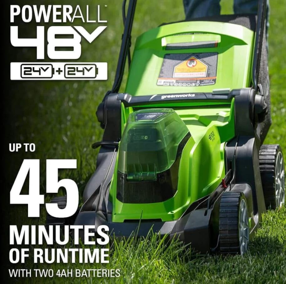 Greenworks 48V (24V X 2) 17In Push Lawn Mower, (2) 4.0 Ah Batteries Kit