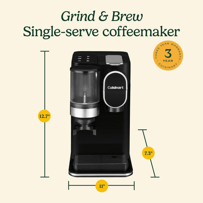 Single-Serve Coffee Maker + Coffee Grinder with 8 Oz., 10 Oz., and 12 Oz. Serving Size, Compatible with Single-Cup Pods, 48-Ounce Removable Reservoir, Stainless Steel, DGB-2