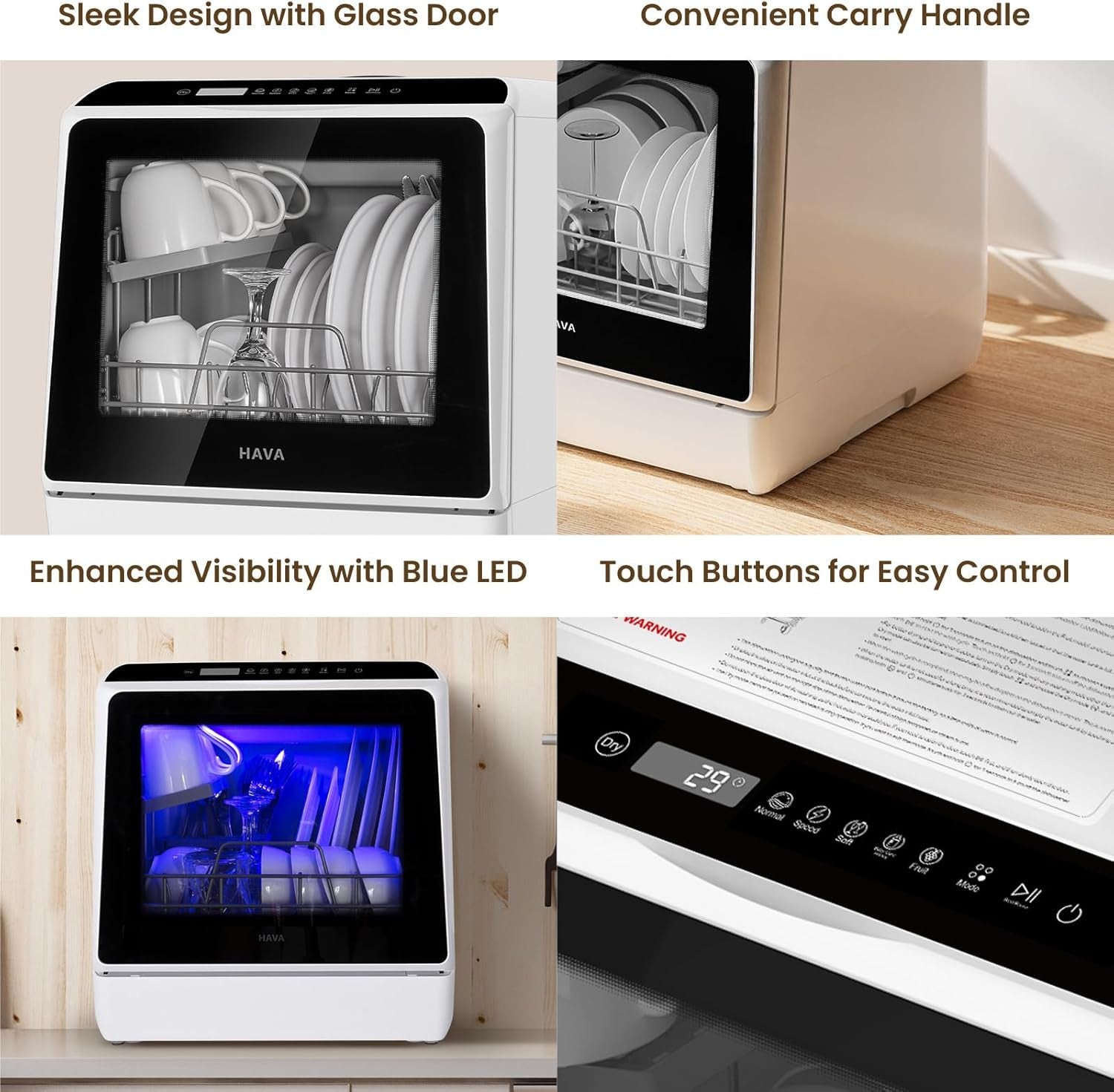 Countertop Dishwasher, 6 Programs Portable Dishwasher with Water Tank