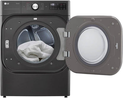 LG 9.0 Cu. Ft. Vented Smart Stackable Electric Dryer in Black Steel with Turbosteam and Sensor Dry Technology