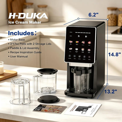 10-In-1 Ice Cream Maker Machine, 800W Frozen Treat Maker for Silky Gelato, Sorbet&Slushies, One-Touch Mix-In & Re-Spin for Creamy Texture, Keto & Vegan, Includes 3 Pints & Recipe Guide, Black