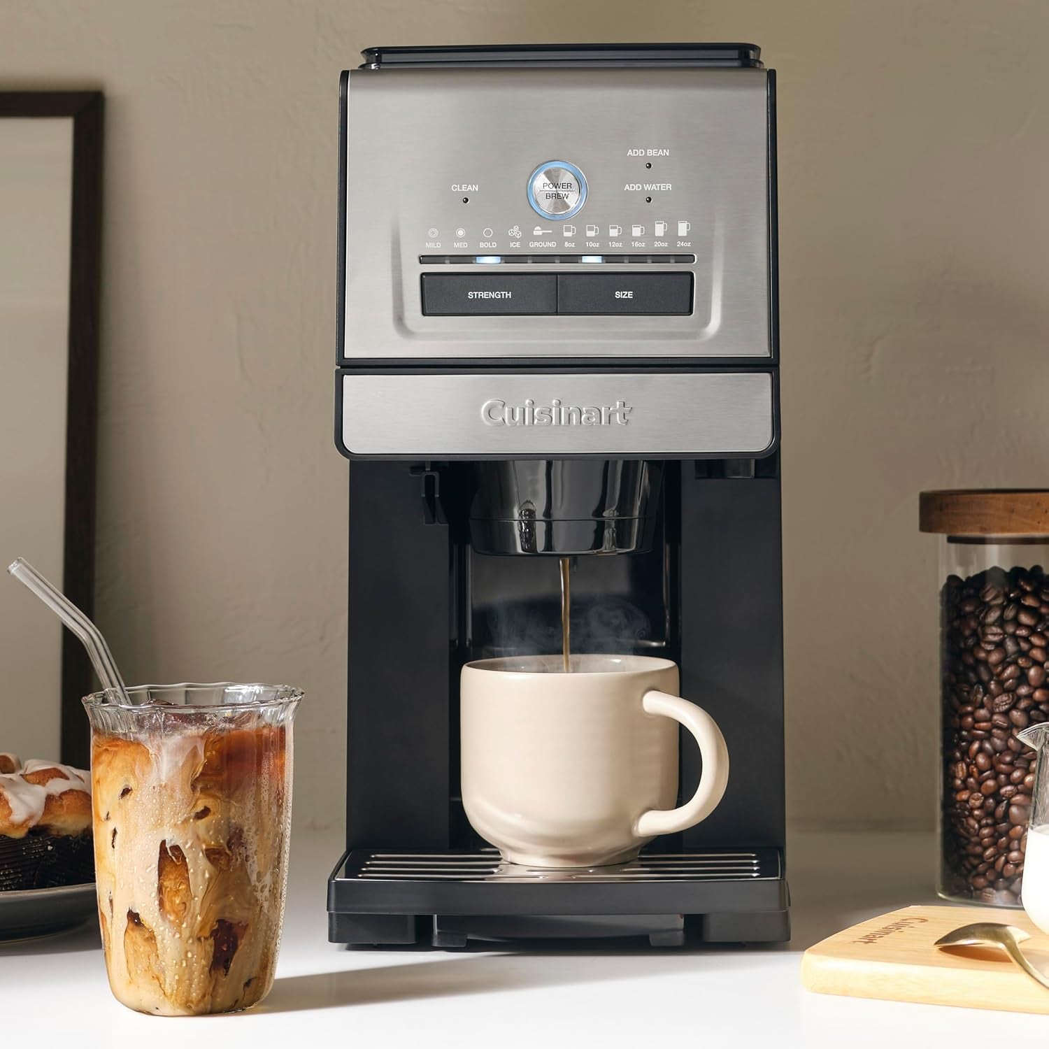 Coffee Maker, Grind and Brew Single Serve Coffee Maker, 6 Cup Sizes, Built-In Stainless Steel Burr Mill, Adjustable Strength, Grind Control and over Ice Feature, Easy Cleaning, DGB-30