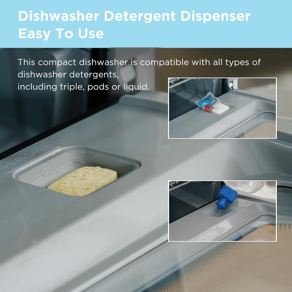 Portable Dishwasher Countertop with 5L Built-In Water Tank, No Hookup Needed, 6 Programs, 360° Dual Spray, 192℉ High-Temp& Air-Dry Function, Mini Dishwasher for Rvs, White