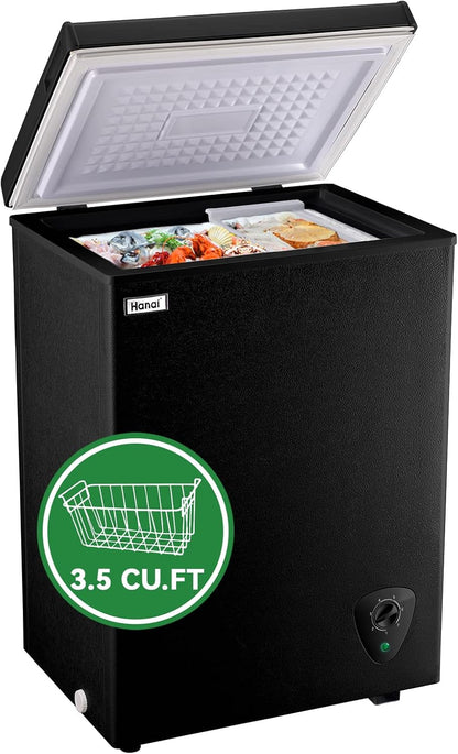 Black Chest Freezer, 3.5 Cu.Ft Deep Freezer for Frozen Food Storage