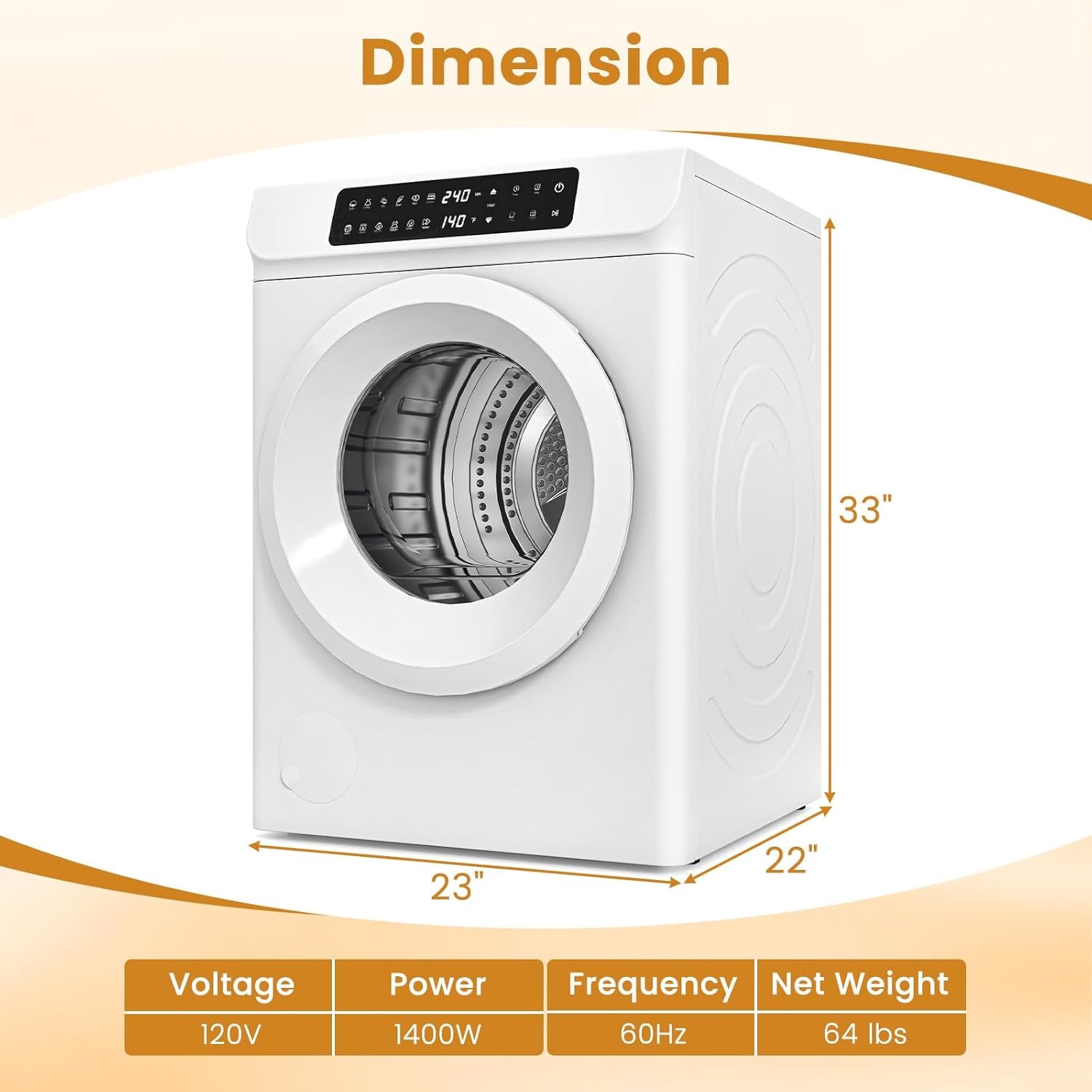 3.6 CU. FT Clothes Dryer, Large Capacity Laundry Dryer with 12 Drying Modes & Stainless Steel Tub, Dryer Machine, Electric Dryer with LED Control for Busy Family Home, White