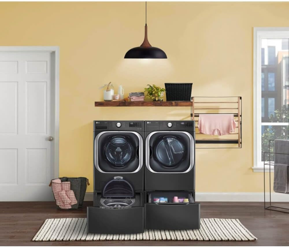LG 9.0 Cu. Ft. Vented Smart Stackable Electric Dryer in Black Steel with Turbosteam and Sensor Dry Technology