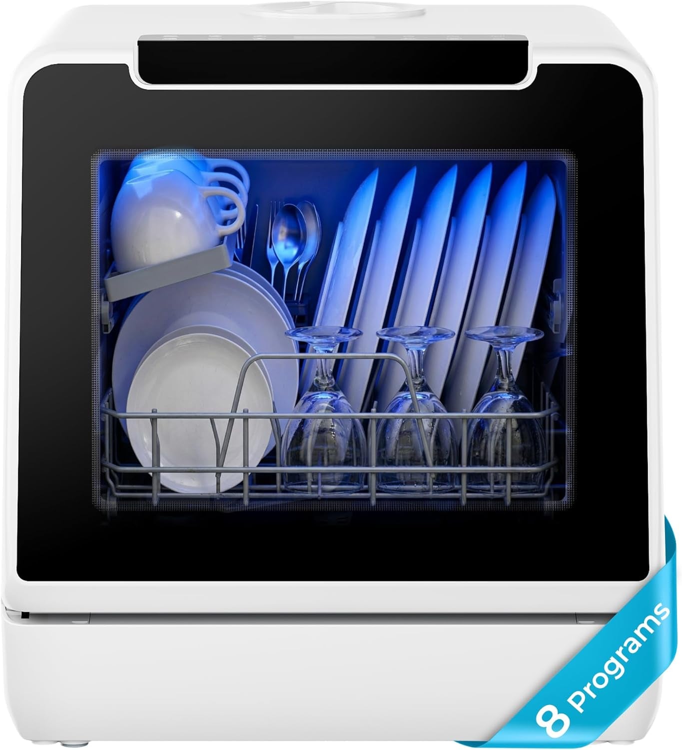 Countertop Dishwasher Portable, 8 Programs with 5L Tank, Black, 40Db
