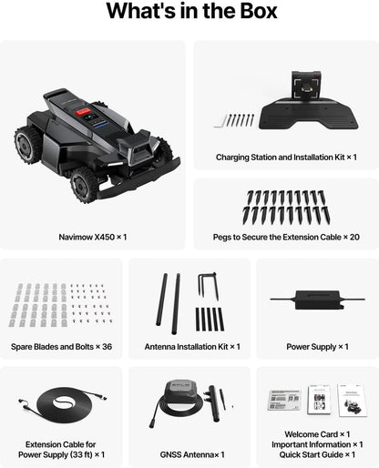 Segway  X450 Robot Lawn Mower Wire Free, for up to 1.5 Acres, 4WD for 84% Slopes, Zero-Turn for Damage-Free Mowing, Orv-Tuned Lawnmower, Mowmentum with 2 × 180W Motors, 0.75–4 in Cutting Height