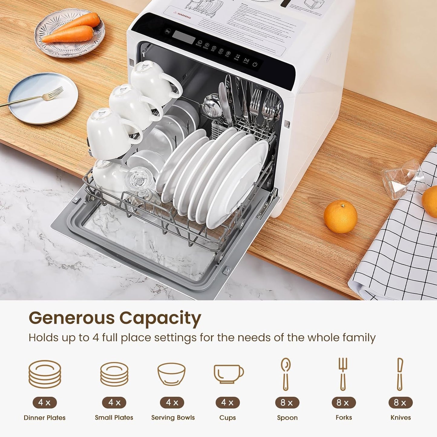 Countertop Dishwasher, 6 Programs Portable Dishwasher with Water Tank