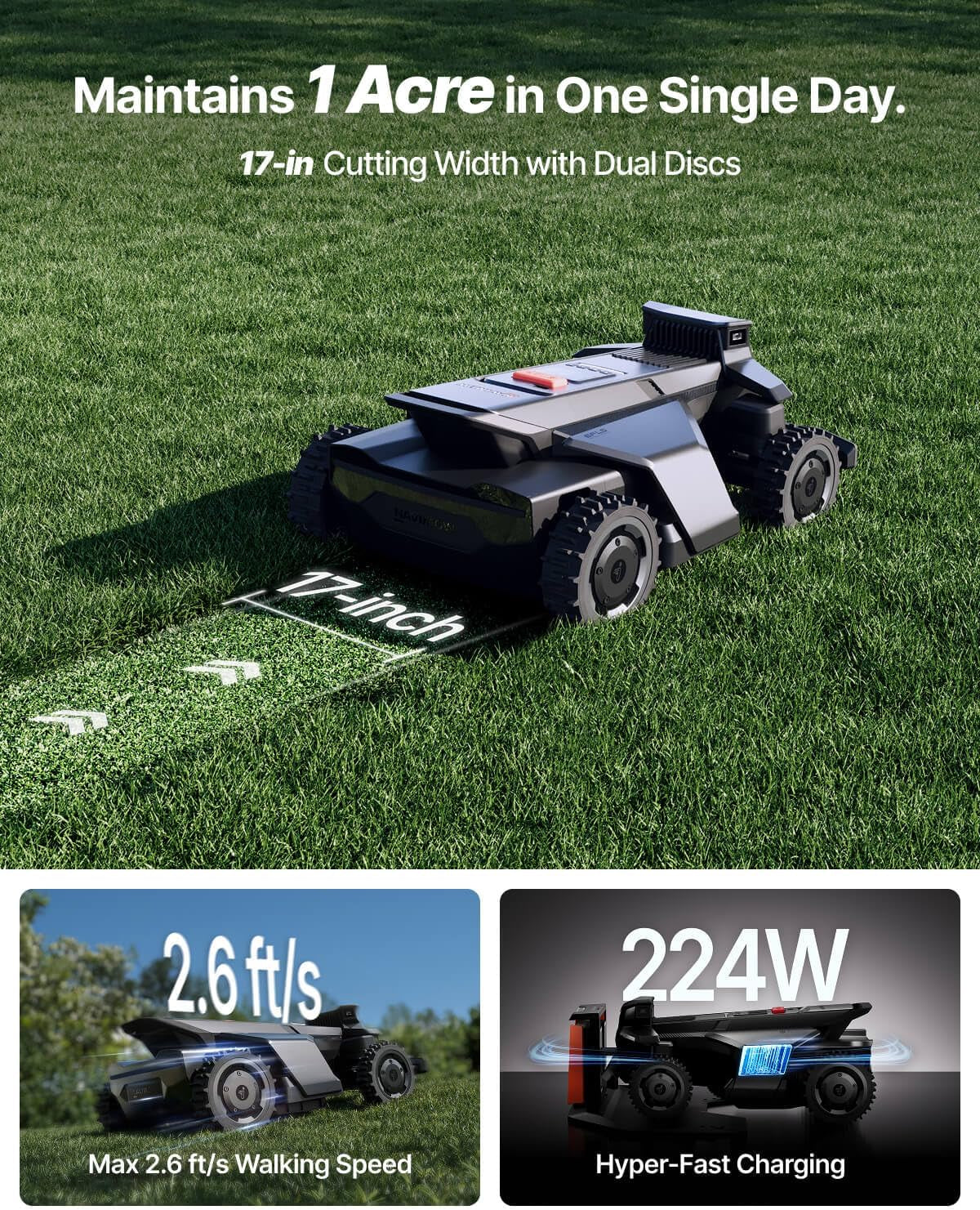 Segway  X450 Robot Lawn Mower Wire Free, for up to 1.5 Acres, 4WD for 84% Slopes, Zero-Turn for Damage-Free Mowing, Orv-Tuned Lawnmower, Mowmentum with 2 × 180W Motors, 0.75–4 in Cutting Height