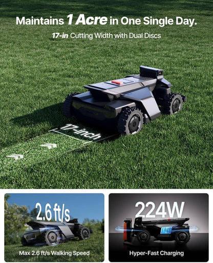 Segway  X450 Robot Lawn Mower Wire Free, for up to 1.5 Acres, 4WD for 84% Slopes, Zero-Turn for Damage-Free Mowing, Orv-Tuned Lawnmower, Mowmentum with 2 × 180W Motors, 0.75–4 in Cutting Height