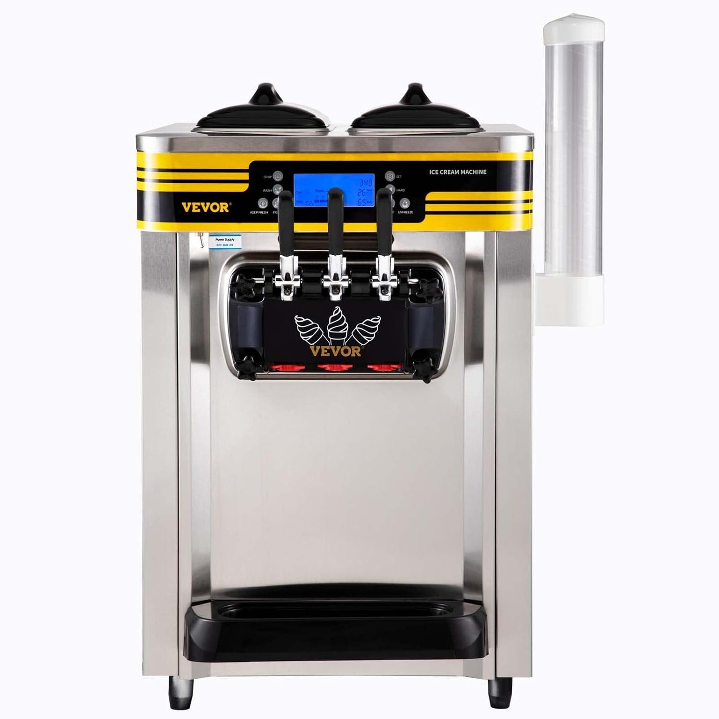 Commercial Ice Cream Maker, 22-30L/H Yield, Countertop Soft Serve Machine with 2X6L Hopper 2L Cylinder LCD Panel Puffing Shortage Alarm, Frozen Yogurt Maker for Restaurant Snack Bar