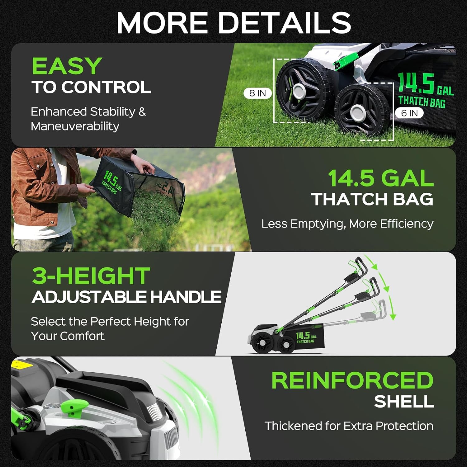 2026 Upgrade 16-Inch 15.5 Amp 2-In-1 Electric Dethatcher and Scarifier with 14.5-Gallon Collection Bag, Lawn Dethatcher with 5-Position Depth Adjustment, Keeps Lawn Healthy - Green