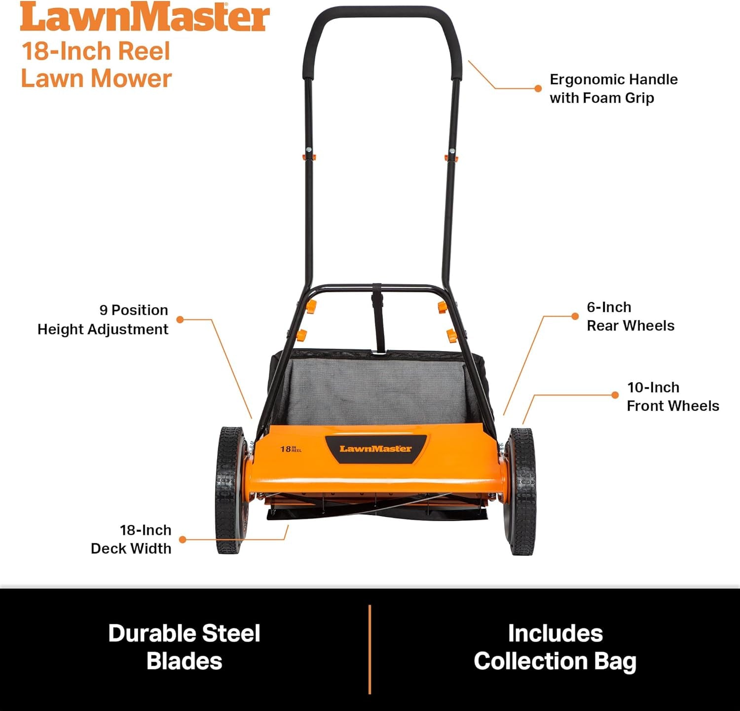 LMRM1801 Push Reel Lawn Mower 18-Inch 5-Blade