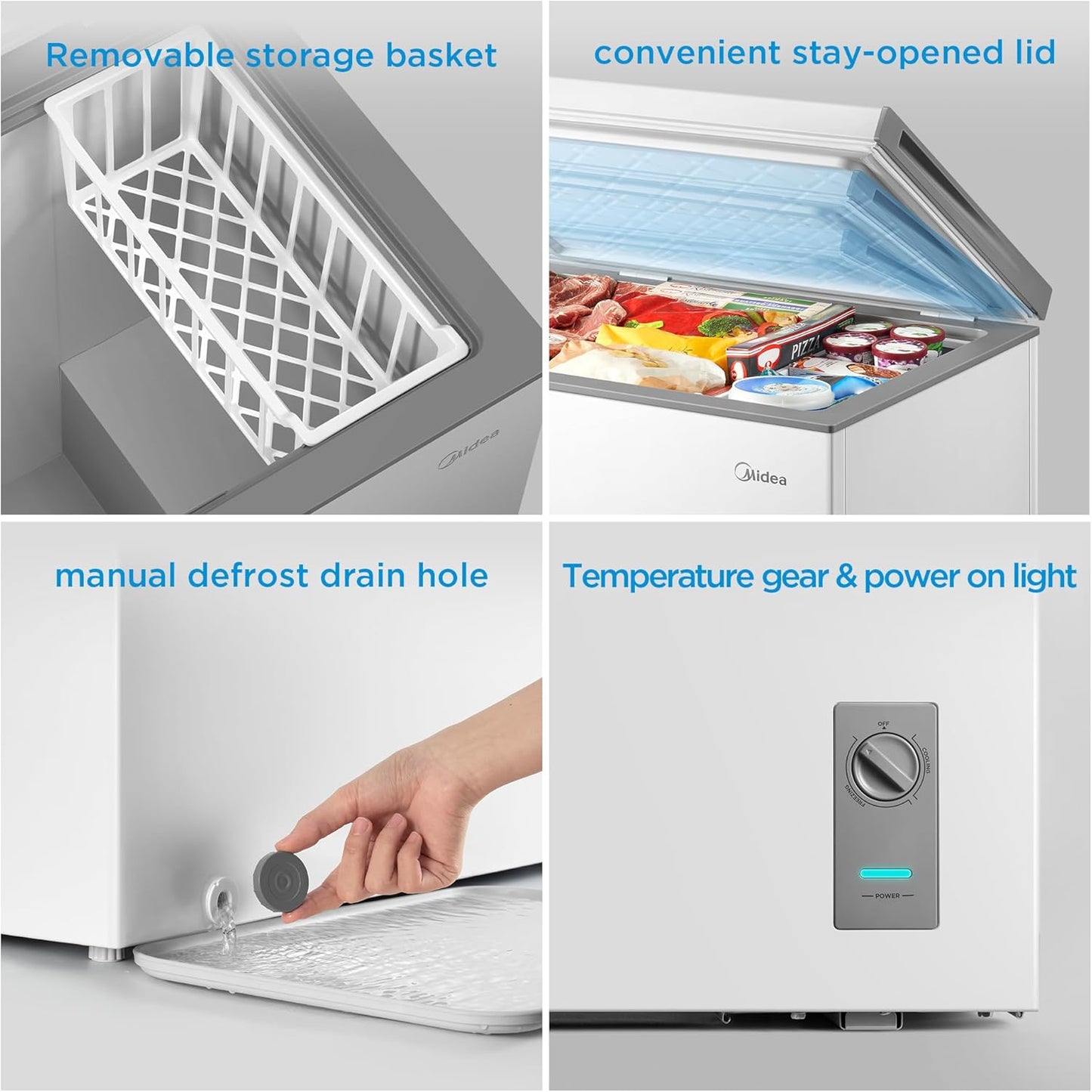 Midea 7.0 Cu.Ft Chest Freezer, Fridge Freezer Convertible with LED Light