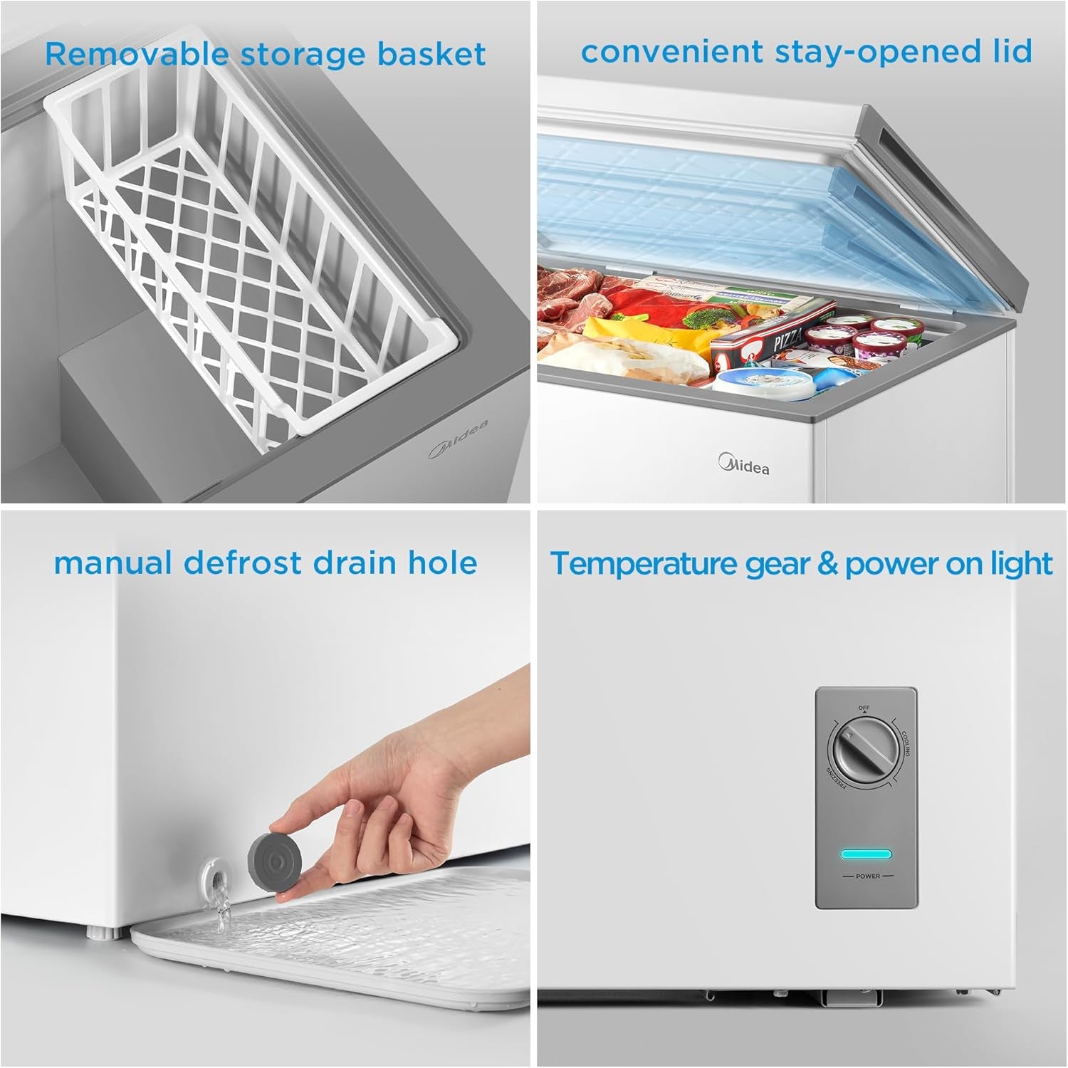 Midea 7.0 Cu.Ft Chest Freezer, Fridge Freezer Convertible with LED Light