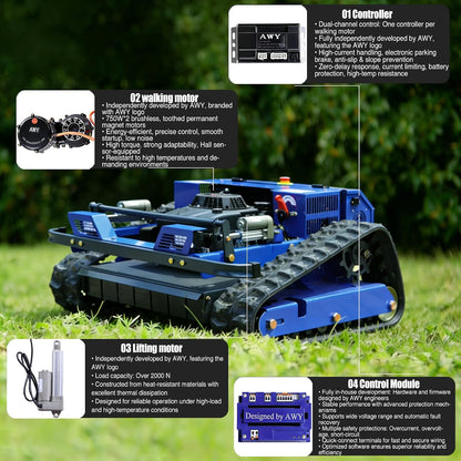 -Remote Control Lawn Mower,Oil-Electric Hybrid Crawler Track Mower,1.1-5.9 Inch Cutting Height Professional Landscape and Estate Mower for 100% Slope(45°) Large Turf Grass Cutting