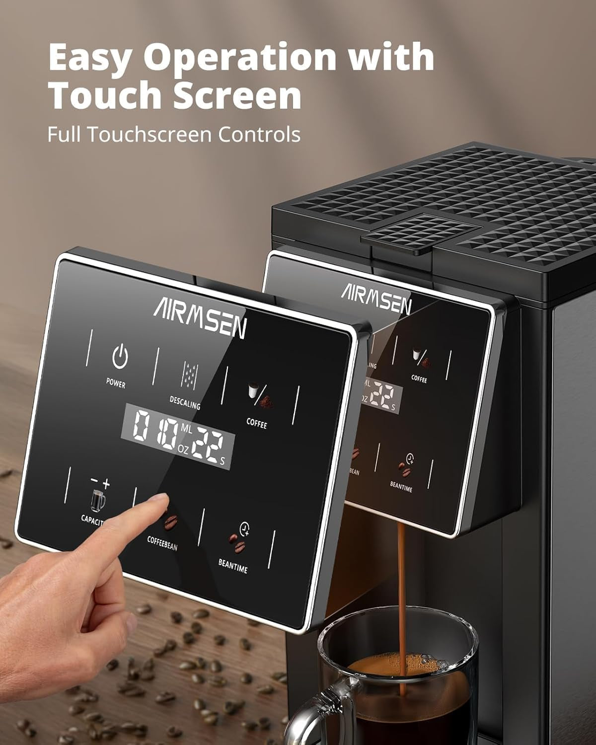Grind and Brew Coffee Maker, Single Serve with Built-In Grinder, Compatible with K-Cup Pods & Ground Coffee, 1000W Fast 6-14 Oz Brewing, Touchscreen, 50 Oz Removable Tank