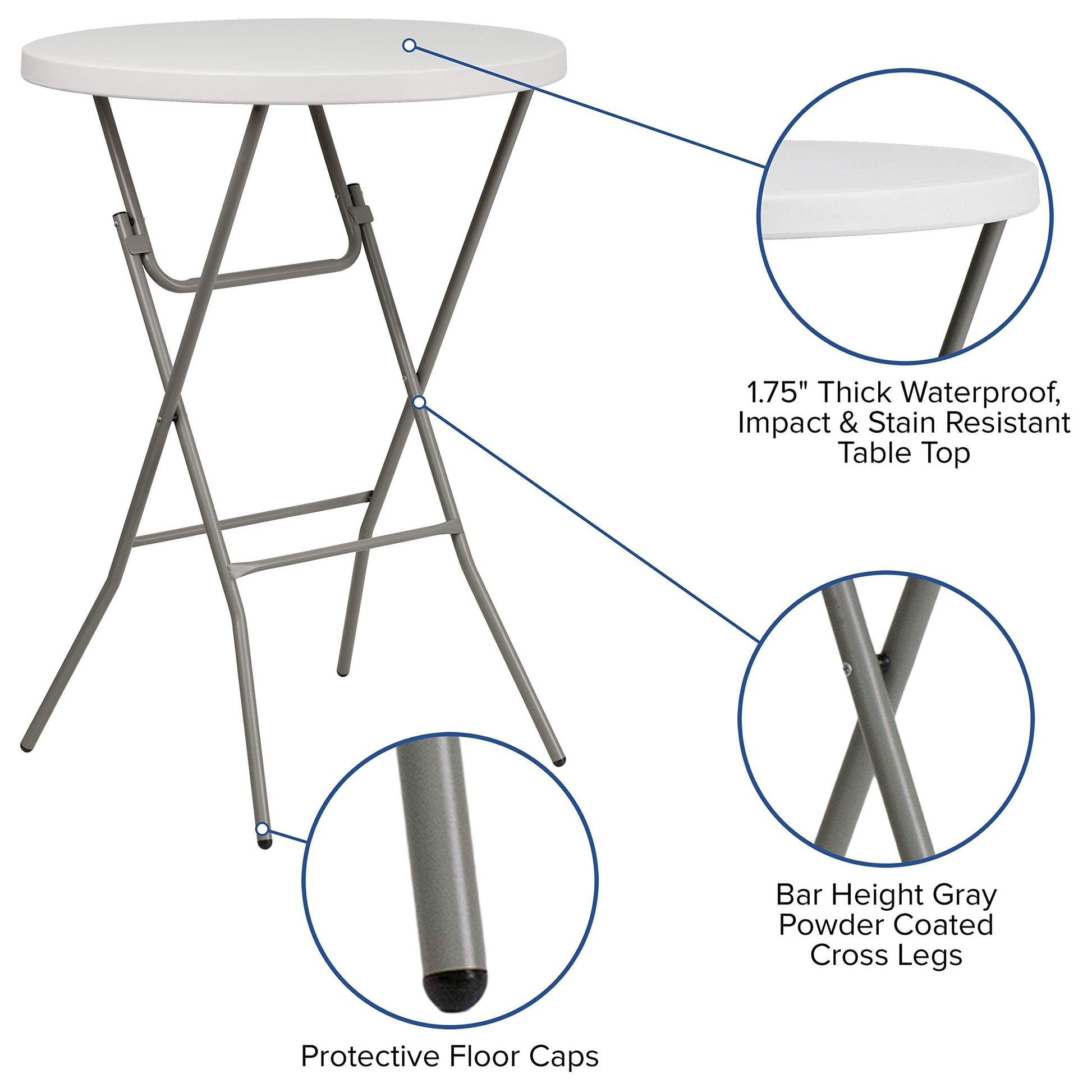 Flash Furniture Kathryn 80cm Round Folding Bar Height Table Granite White