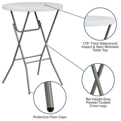 Flash Furniture Kathryn 80cm Round Folding Bar Height Table Granite White