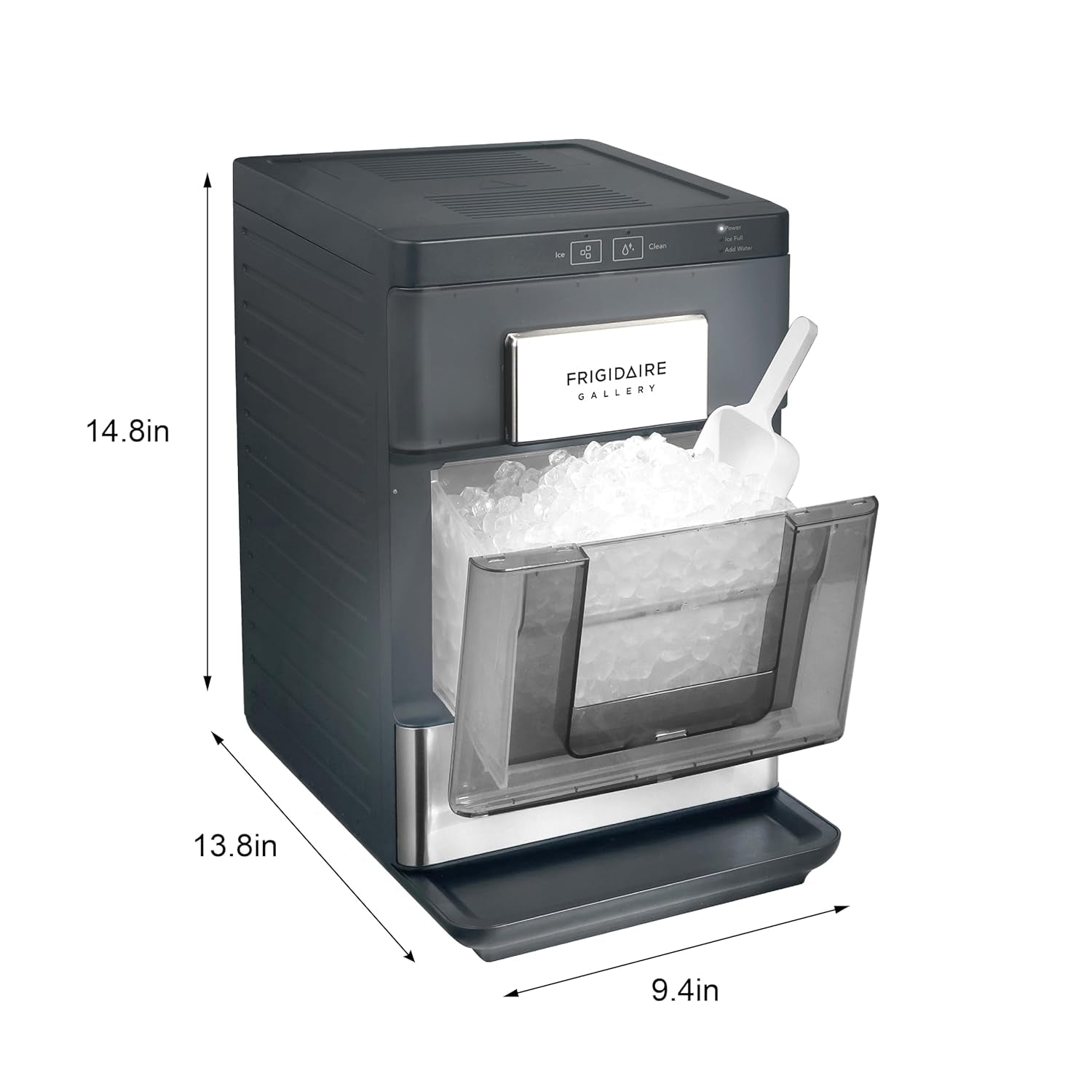 Frigidaire Gallery, 33 Lbs. Countertop Ice Maker, Nugget Shaped Ice, Stainless Steel Trim (Black)