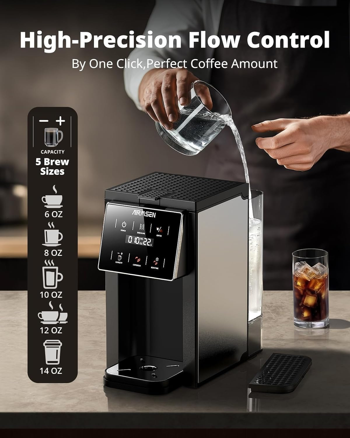 Grind and Brew Coffee Maker, Single Serve with Built-In Grinder, Compatible with K-Cup Pods & Ground Coffee, 1000W Fast 6-14 Oz Brewing, Touchscreen, 50 Oz Removable Tank