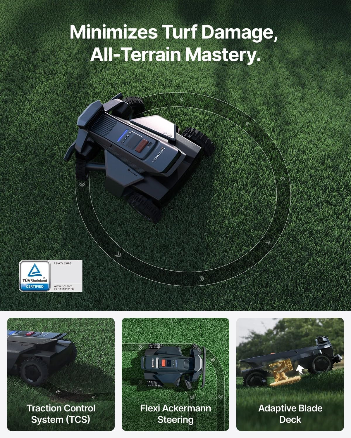 Segway  X450 Robot Lawn Mower Wire Free, for up to 1.5 Acres, 4WD for 84% Slopes, Zero-Turn for Damage-Free Mowing, Orv-Tuned Lawnmower, Mowmentum with 2 × 180W Motors, 0.75–4 in Cutting Height
