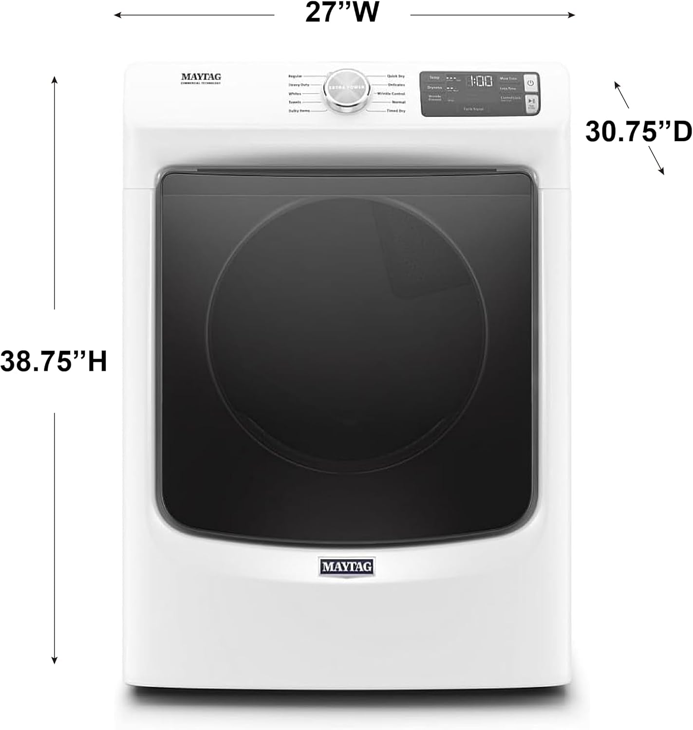 MGD5630HW 27 Inch Gas Dryer with 7.3 Cu. Ft. Capacity, Extra Power Button, Advanced Moisture Sensing, 10 Dry Cycles, Quick Dry Cycle, Bulky Items: White