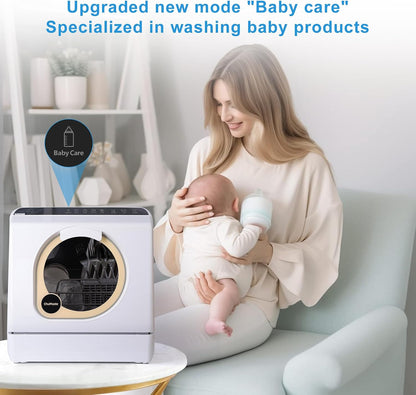 Countertop Dishwasher, Countertop Dishwasher with Water Tank, Dryer, Upper and Lower Double Spray Arms, 360-Degree Cleaning. Lavaplatos Can Also Be Connected to Faucets.