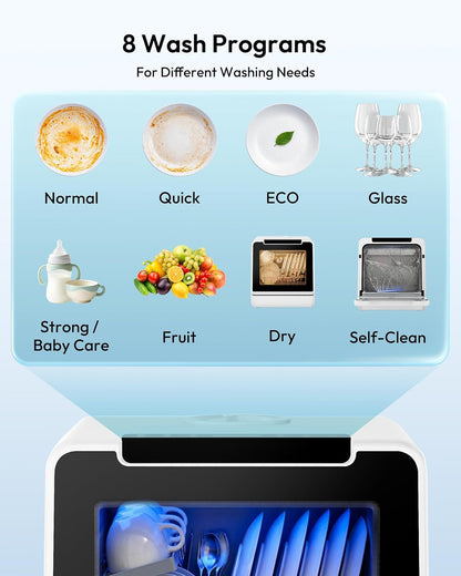 Countertop Dishwasher Portable, 8 Programs with 5L Tank, Black, 40Db