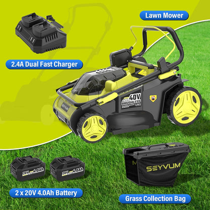 40V 16" Cordless Lawn Mower with 2×4.0Ah Battery, 45L Collection Bag