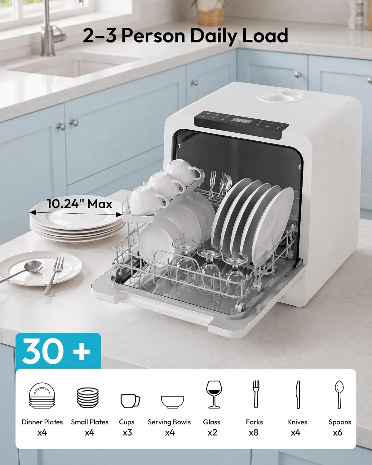 Countertop Dishwasher Portable, 8 Programs with 5L Tank, Black, 40Db