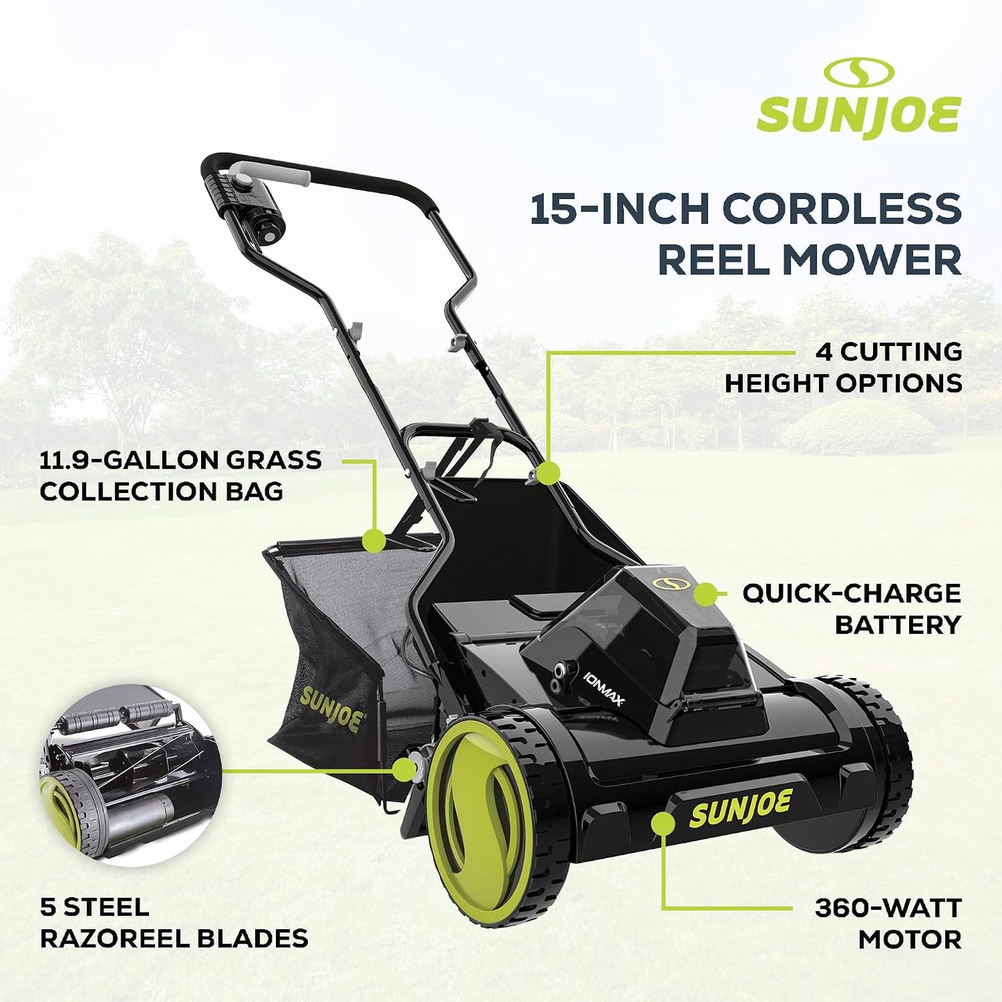 24V-CRLM15 15-Inch 24-Volt IONMAX Cordless Push Reel Mower W/11.9-Gallon Collection Bag, Kit (W/ 4.0-Ah Battery + Charger)