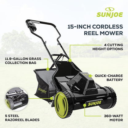 24V-CRLM15 15-Inch 24-Volt IONMAX Cordless Push Reel Mower W/11.9-Gallon Collection Bag, Kit (W/ 4.0-Ah Battery + Charger)