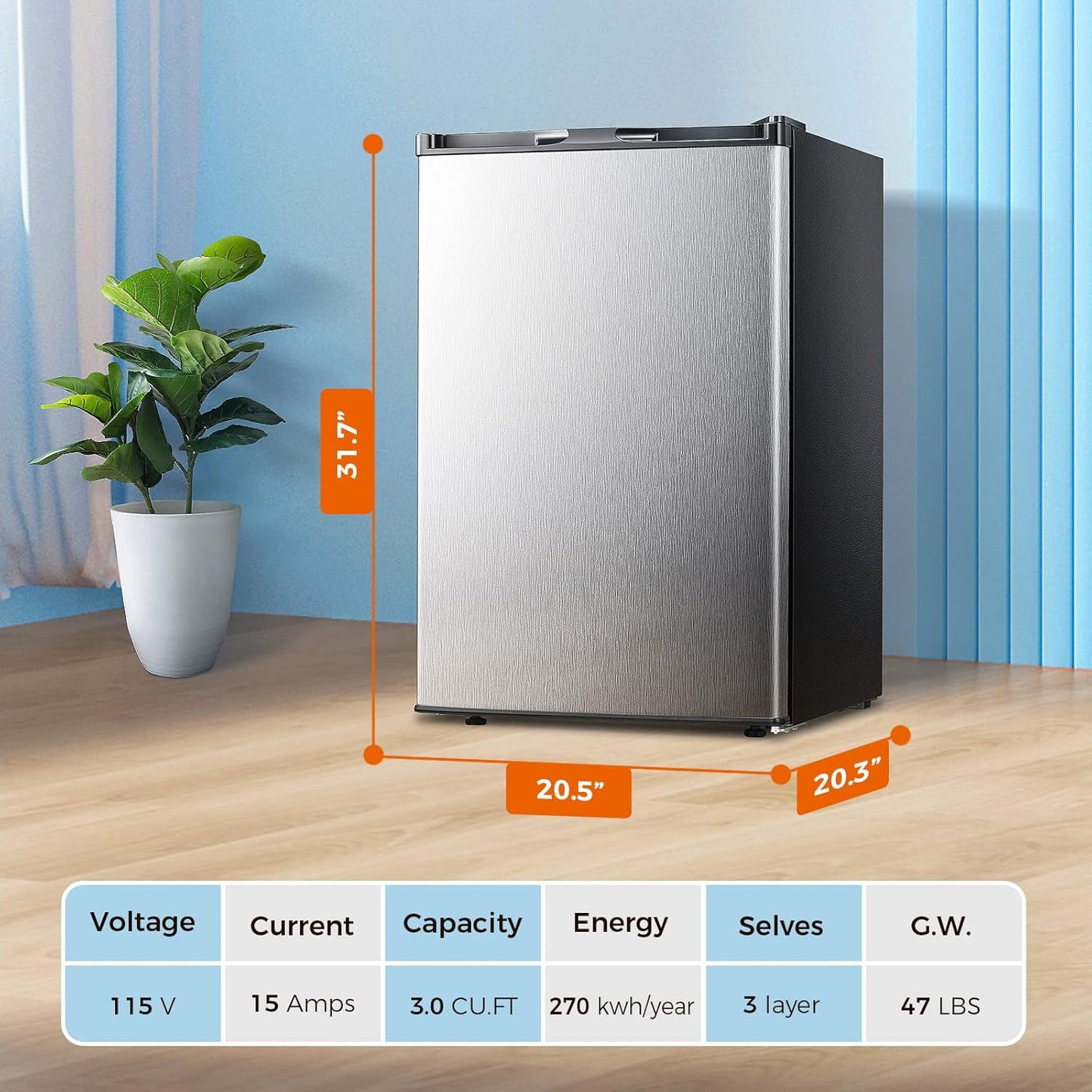 Small Freezer Upright, 3.0 Cu.Ft Mini Freezer, Stainless Steel