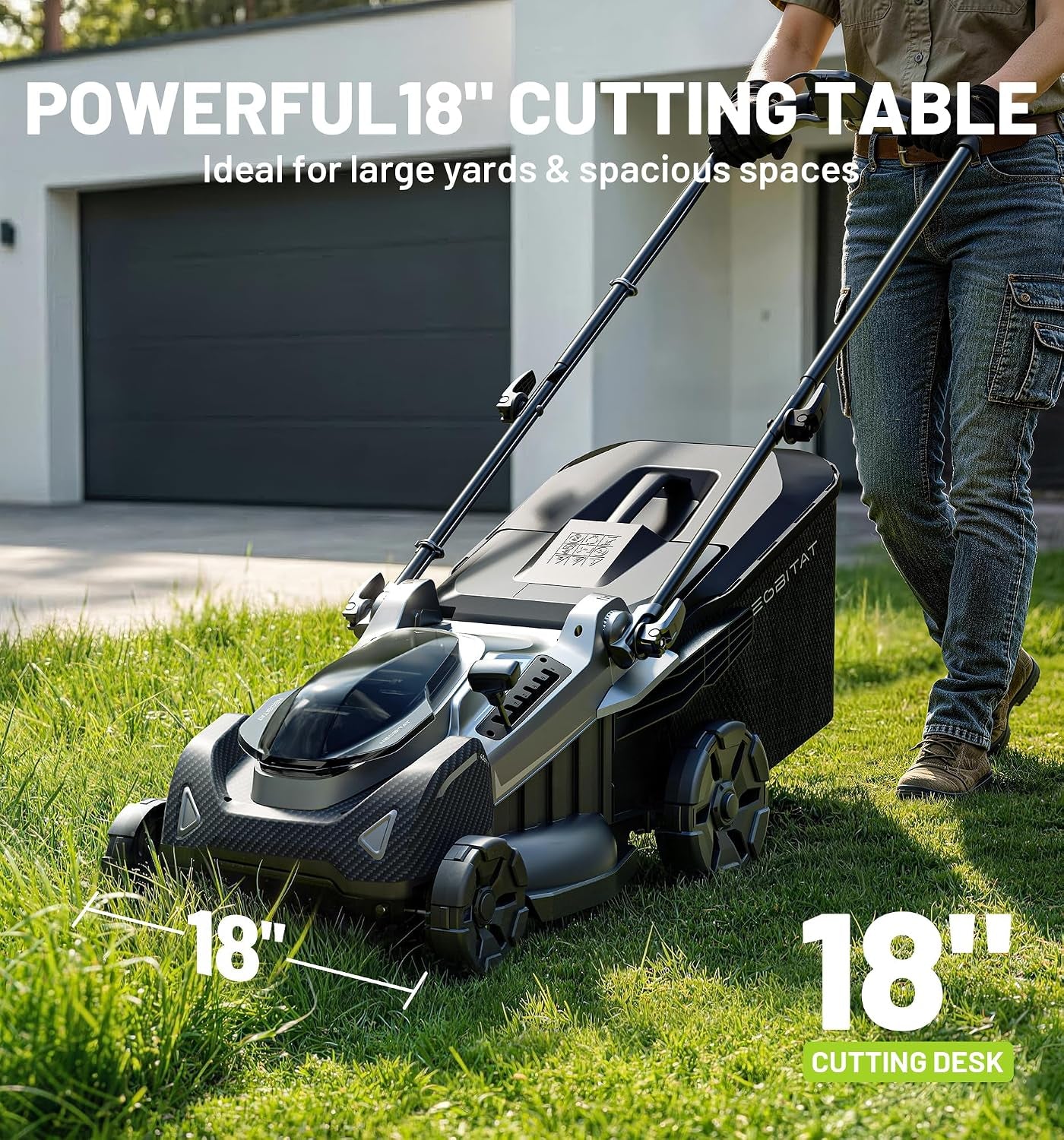 40V 18'' Push Lawn Mower, 2-In-1 Mulching & Bagging, Brushless Cordless Electric Lawn Mower with 6-Position Height Adjustment, Include 5.0Ah Battery X 2 and Charger