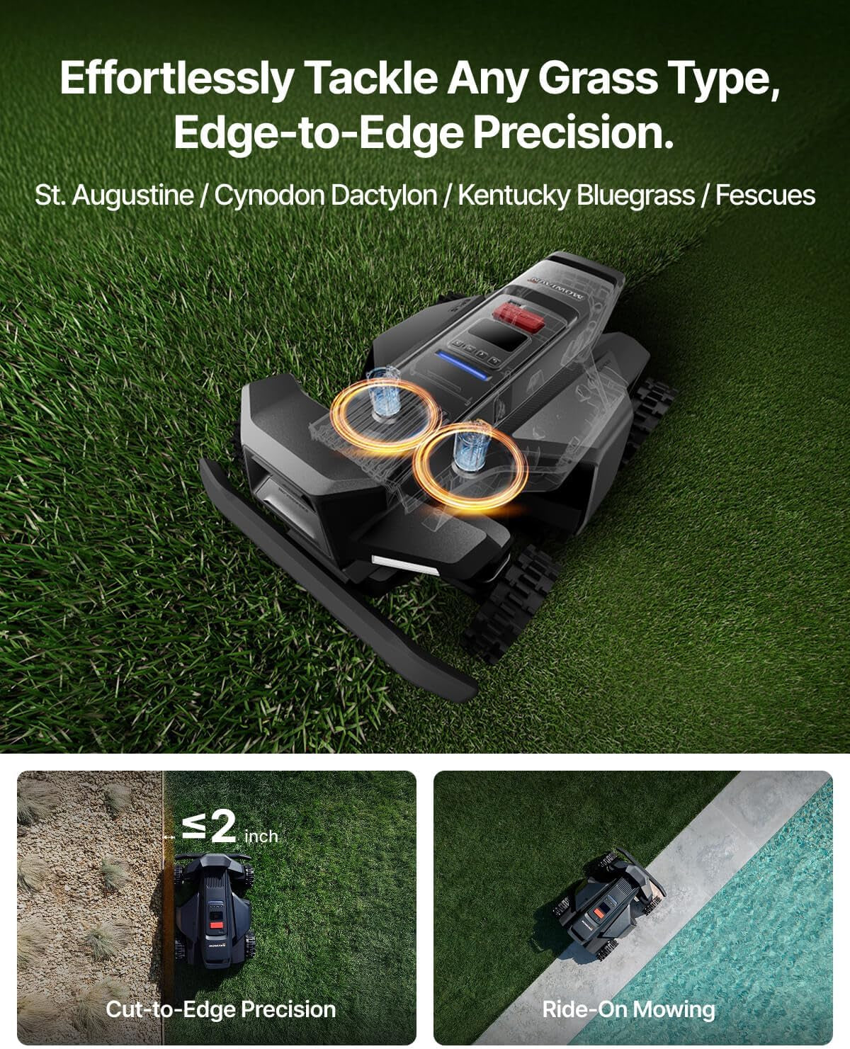 Segway  X450 Robot Lawn Mower Wire Free, for up to 1.5 Acres, 4WD for 84% Slopes, Zero-Turn for Damage-Free Mowing, Orv-Tuned Lawnmower, Mowmentum with 2 × 180W Motors, 0.75–4 in Cutting Height