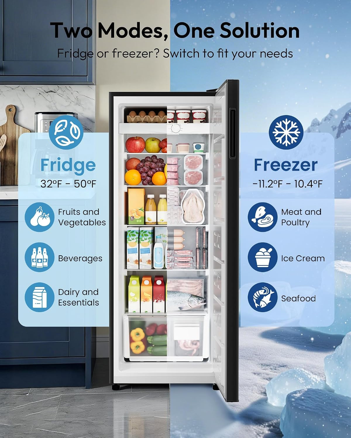 7 Cu Ft Upright Freezer, Convertible Freezer Refrigerator