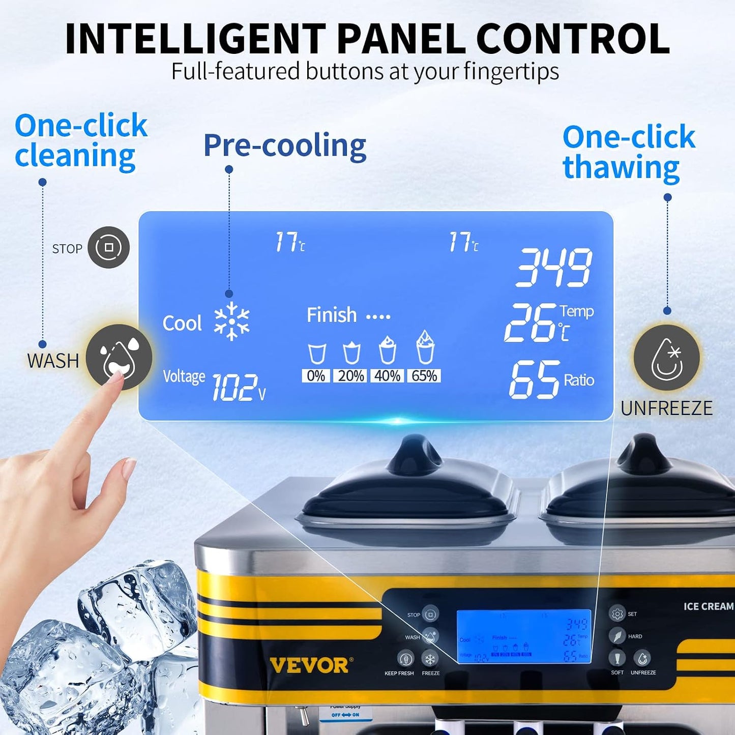 Commercial Ice Cream Maker, 22-30L/H Yield, Countertop Soft Serve Machine with 2X6L Hopper 2L Cylinder LCD Panel Puffing Shortage Alarm, Frozen Yogurt Maker for Restaurant Snack Bar