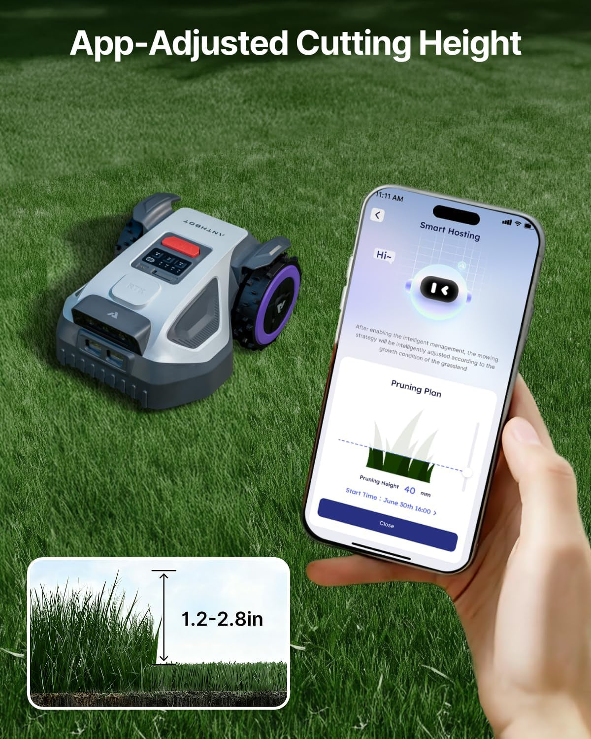 M5 Robot Lawn Mower 1/8 Acre with Garage, Dual Vision+Full-Band NRTK Robotic Lawnmower, No Perimeter Wire, App Control Obstacle Avoidance, 45% Slope, Cutting Height, Multi-Zone Mapping