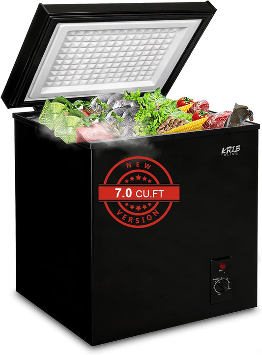 Chest Freezer 7.0 Cu.Ft Mini Compact Deep Freezer Top Door Black