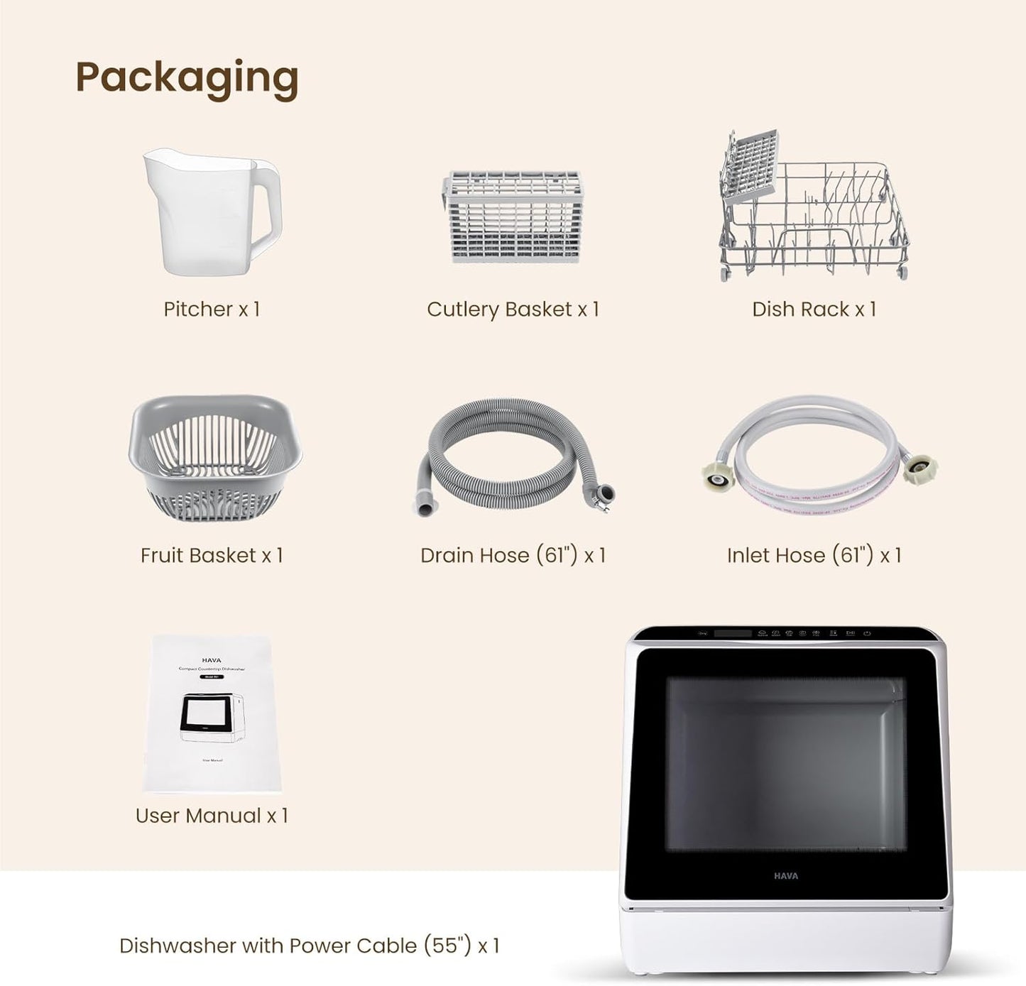 Countertop Dishwasher, 6 Programs Portable Dishwasher with Water Tank