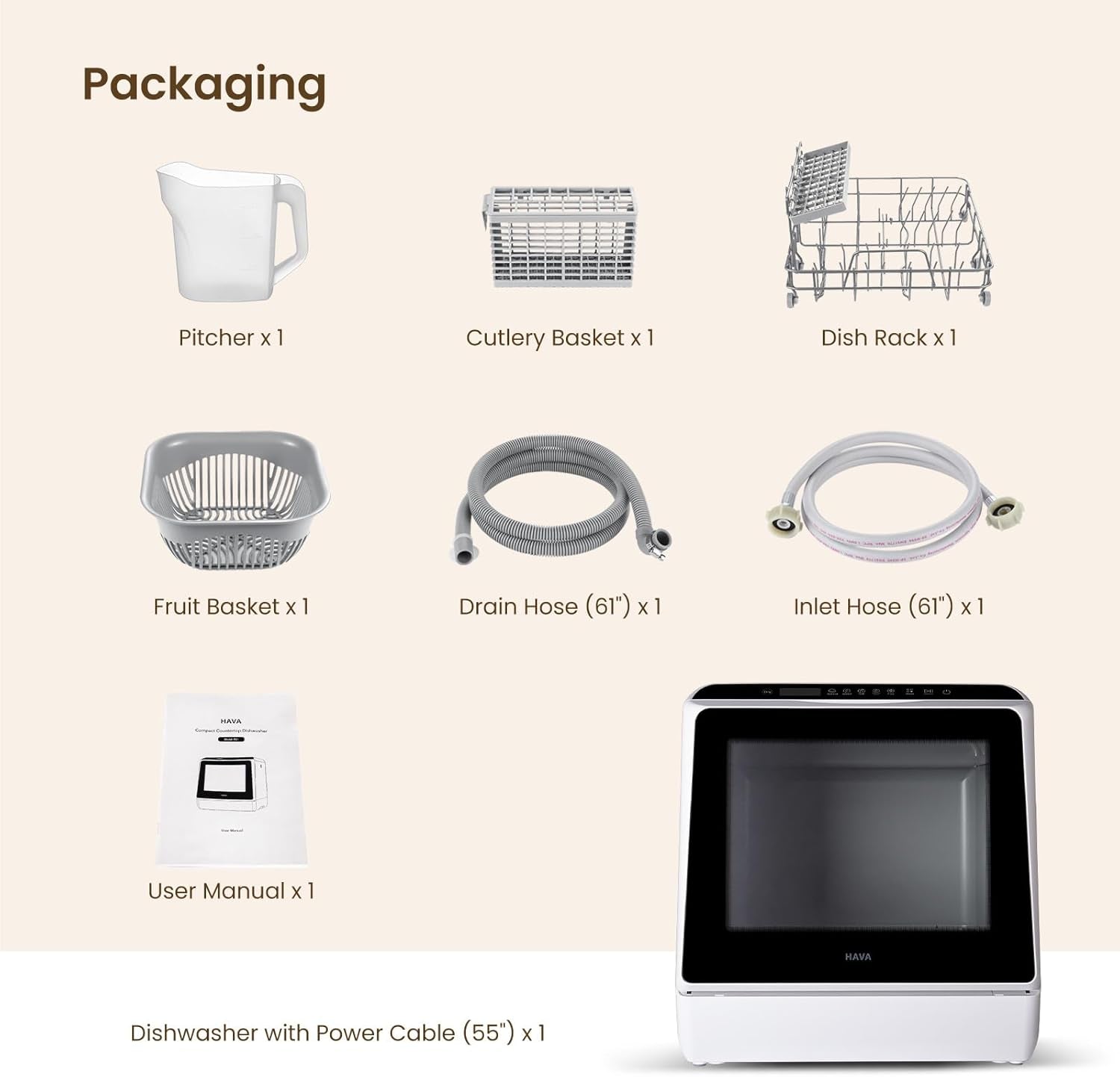 Countertop Dishwasher, 6 Programs Portable Dishwasher with Water Tank