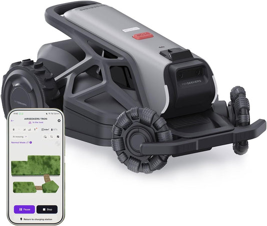 AIRSEEKER TRON SE Robot Lawn Mowe,R Wire-Free,Lawn Mower Reception 0.37 Acre,Antenna-Free Netrtk+Ai Vision,65% Slope 140° Obstacle Detection,80 Multi-Zone Management, IPX6 Waterproof,10Ah