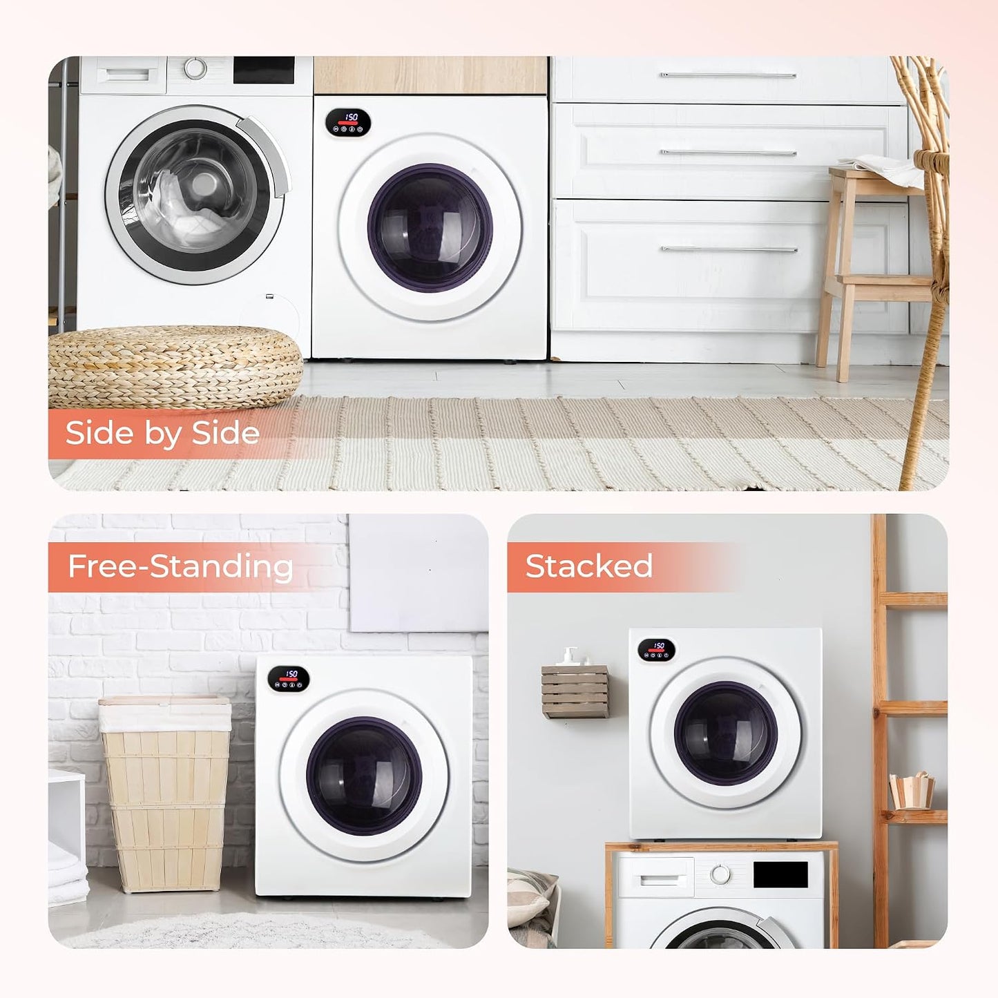 2.65 Cu. Ft. Portable Dryer for Clothes, 1400W Dryer with LCD Panel