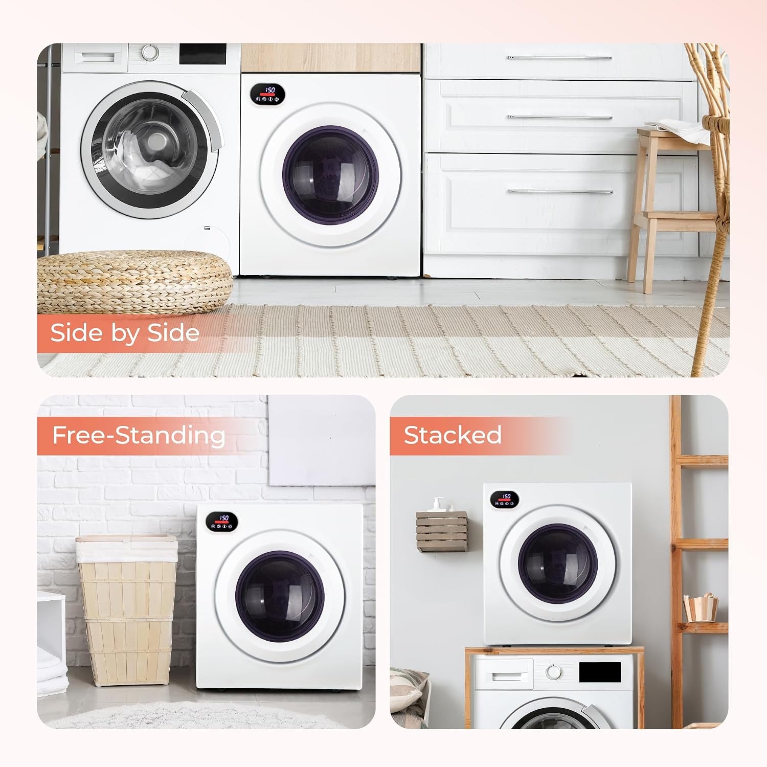 2.65 Cu. Ft. Portable Dryer for Clothes, 1400W Dryer with LCD Panel
