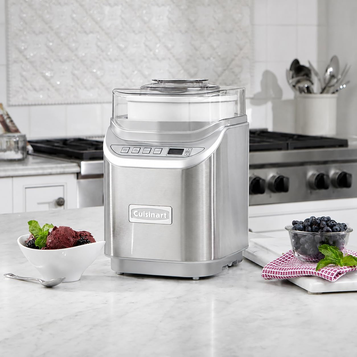 Ice Cream Maker Machine, 2-Quart Stainless Steel Frozen Yogurt, Gelato, Sorbet, Ready in 20 Minutes, LCD Screen and Timer, ICE-70WB